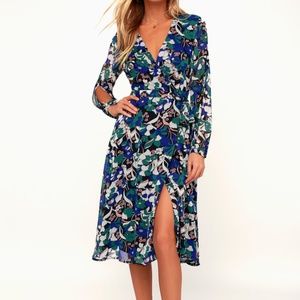 Floral Print Long Sleeve Wrap Midi Dress Lulus